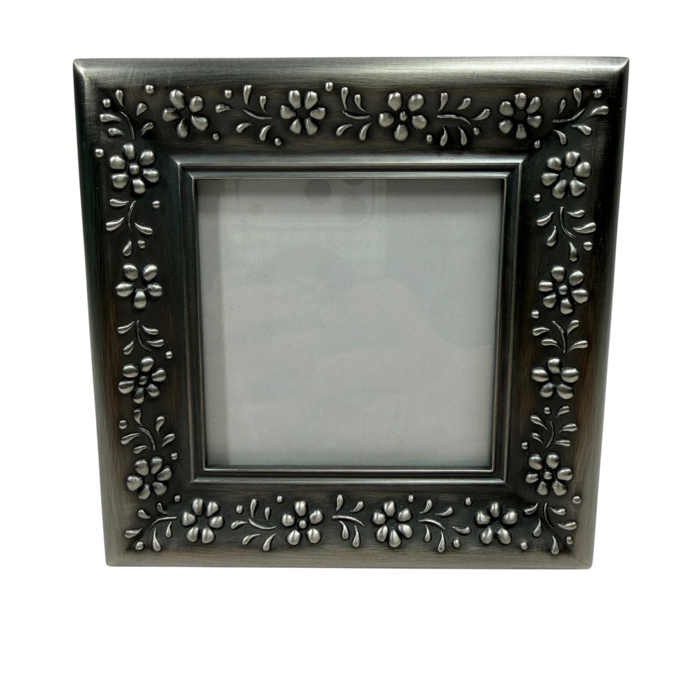 Burnes of Boston Floral Pewter Metal Picture Frame 3x3 Square Tabletop Wall